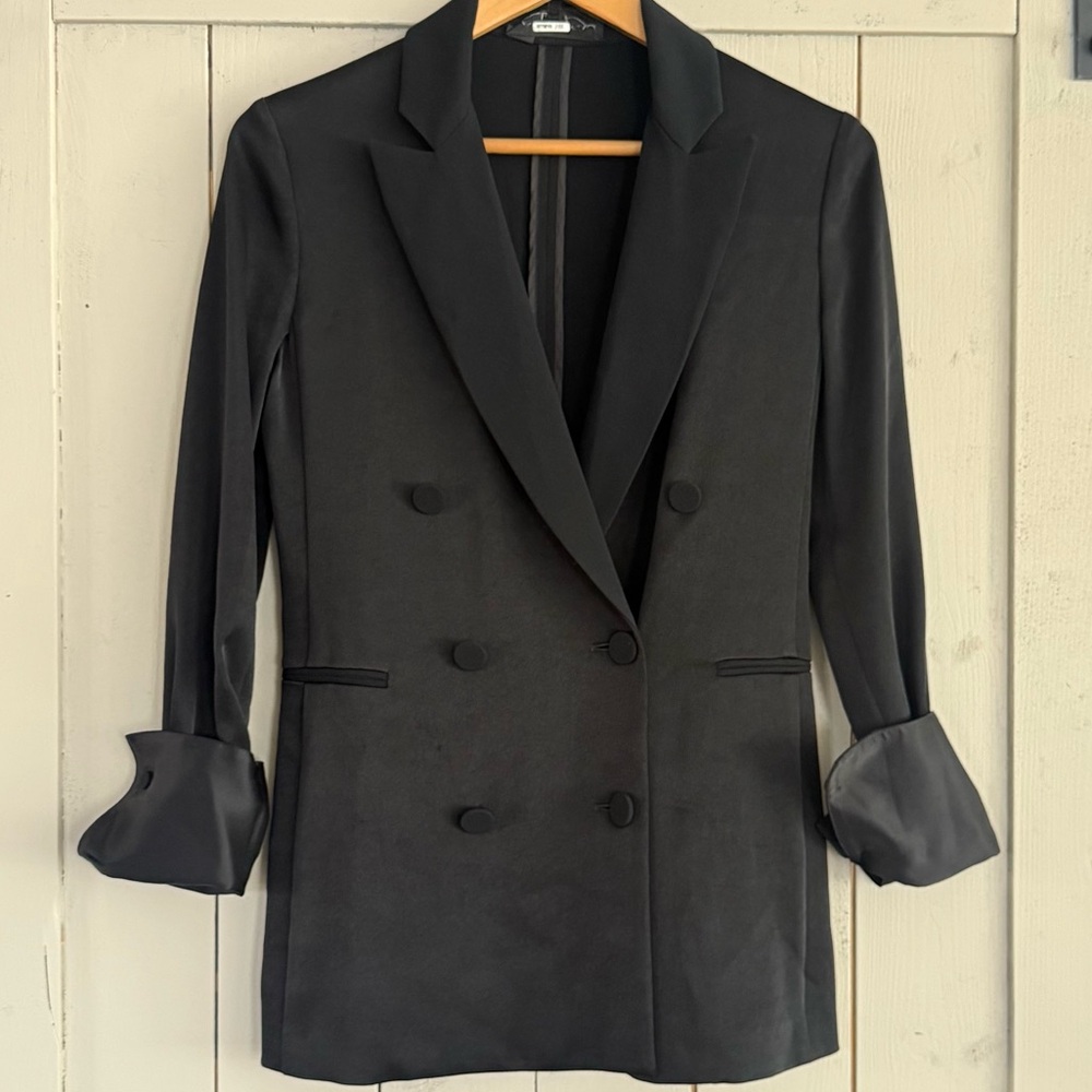 rag & bone Black Double-Breasted Satin-Trim Blazer - Picture 2 of 6